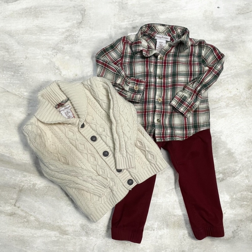 Tommy Bahama Plaid and Cream Boys Flannel Shirt,Sweater and Pants Set